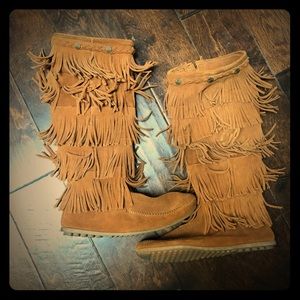 Minnetonka High Calf Fringe Boot
